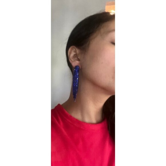 royal blue earrings long fringe crystal chandelier  blue pageant earrings - Picture 6 of 7
